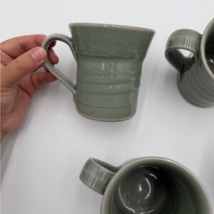 Simon Pearce Belmont Celadon Crackle Glaze Stoneware Mugs Set of 4